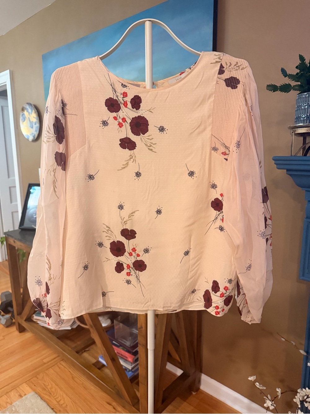 Joie Cream Blouse with Burgundy Floral Print